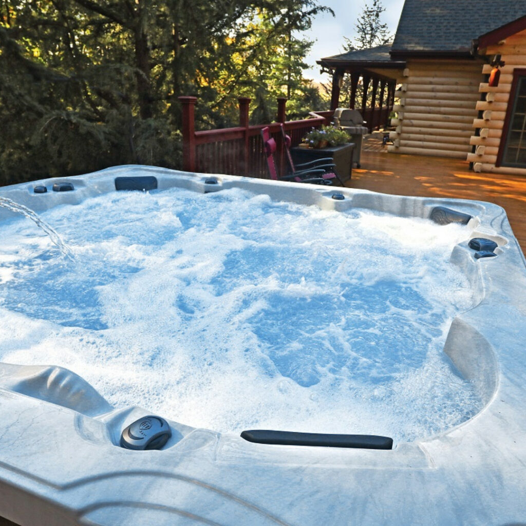 hot tub on a deck with bubbling water